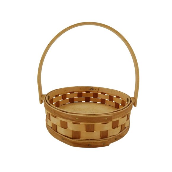 Longaberger 2006 Natural and Cherry Checked Small Pie Basket with Handle - Picture 3 of 11